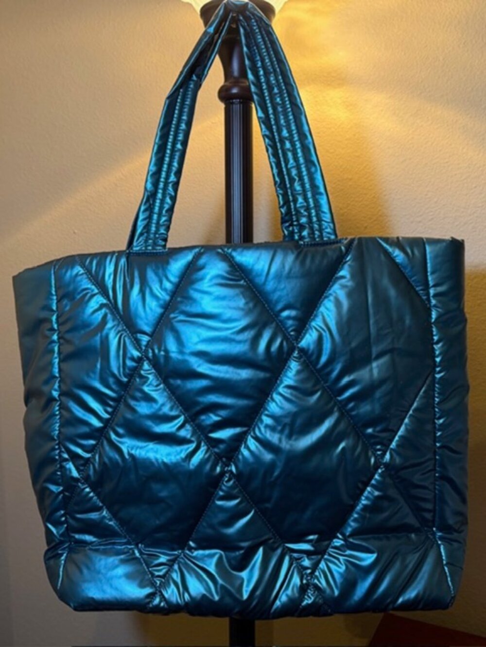 Victoria’s Secret Quilted Tote Bag-Teal Metallic-Large Weekender-NWT